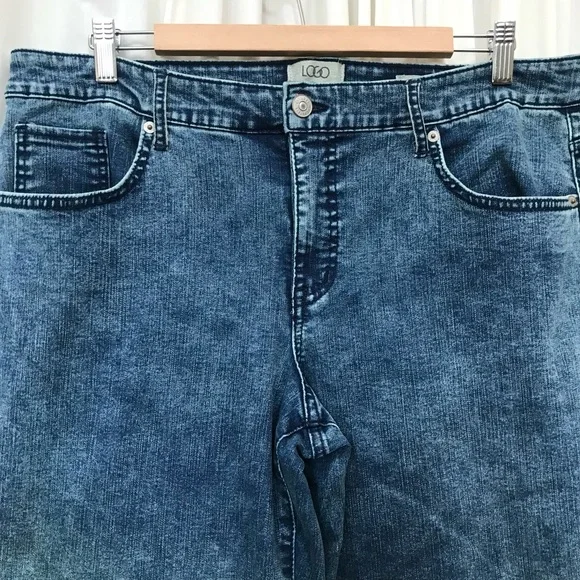 LOGO Lori Goldstein Tie Dye Ombre Green Blue Jeans Mid Rise Crop Kick size 16 - Picture 5 of 9